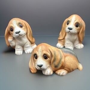 VINTAGE HOMCO #1407 Puppy Figurines Bassett Hounds/ Beagles‎ Adorable Set Of 3